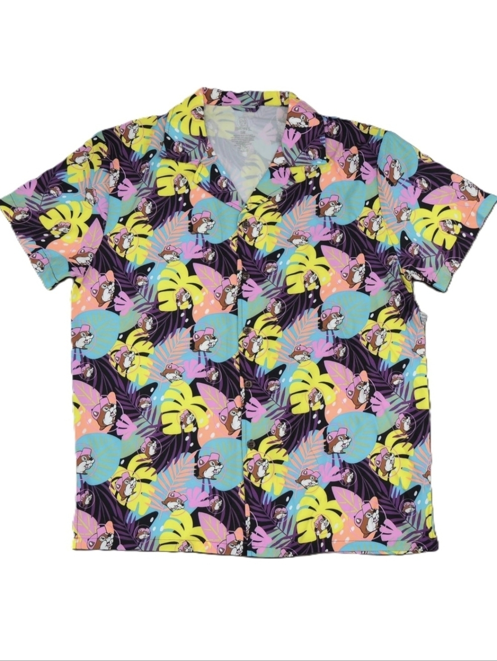 Buc-ee's Beaver Tropical Camper Button-Up Short Sleeve Adult Shirt    Size Small